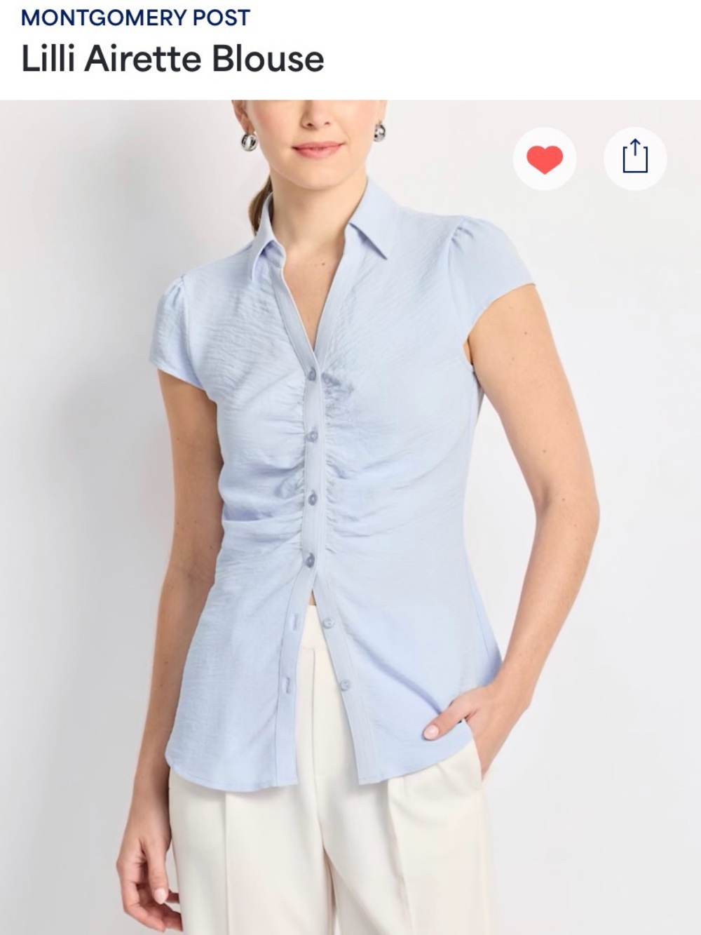 Montgomery Post Lilli Airette Light Blue Ruched Blouse
